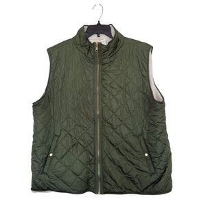 JOIE Women’s Sz XXL Puffer Vest Sage Green Pockets Reversible Quilted